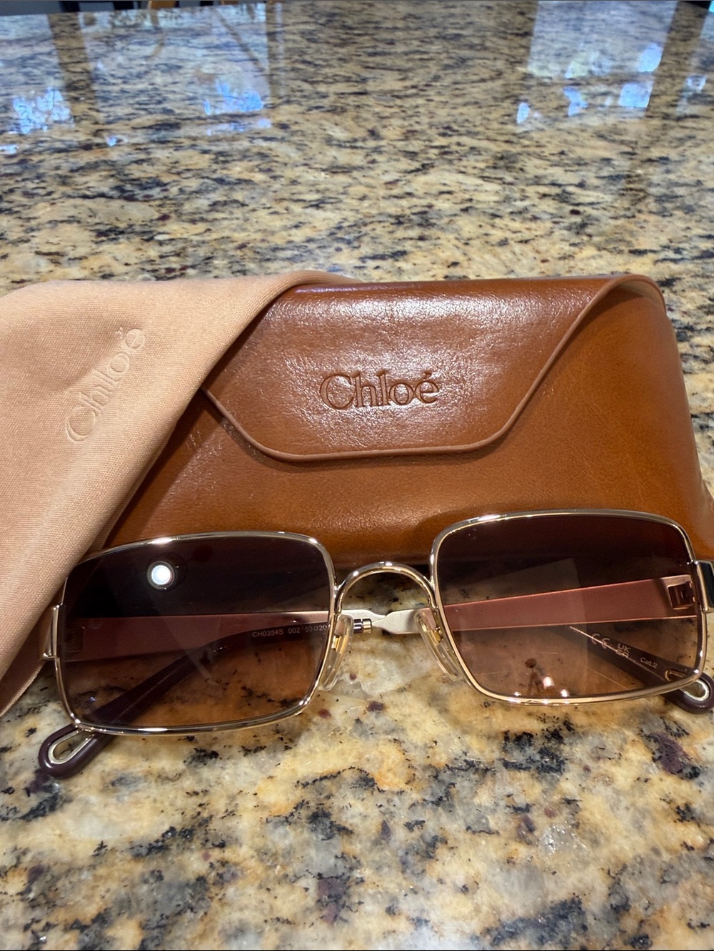 Chloe Holly rectangular sunglasses in gold and pink brown